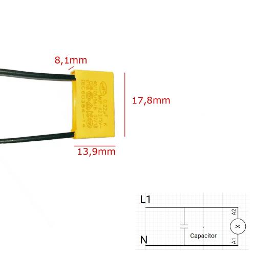 LED Entstörkondensator Kondensatore - Sicherheitskondensatoren für Blinkende, Glimende LED Entstörkondensator Radial - 0,22µF 275V X2