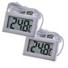 2x Digital Einbau LCD Thermometer mit Fernfühler Außensensor - Temperaturüberwachung Temperatur Zimmerthermometer für Innen Büro Wohnzimmer - für Kühlschrank Gefrierschrank Aquarium -  weiß