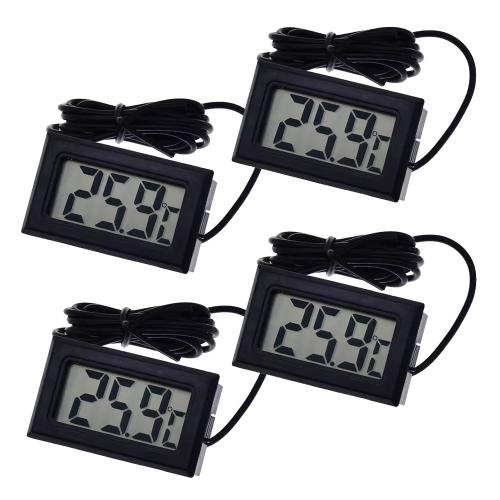 4x Digital Einbau LCD Thermometer mit Fernfühler Außensensor - Temperaturüberwachung Temperatur Zimmerthermometer für Innen Büro Wohnzimmer - für Kühlschrank Gefrierschrank Aquarium