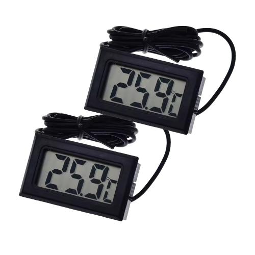 2x Digital Einbau LCD Thermometer mit Fernfühler Außensensor - Temperaturüberwachung Temperatur Zimmerthermometer für Innen Büro Wohnzimmer - für Kühlschrank Gefrierschrank Aquarium