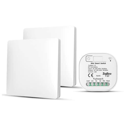 Funkschalter Set - ZigBee+RF Funk und Wandschalter Lichtschalter mit Empfänger - 30M Reichweite Drahtlos Kinetischer Batterieloser neu