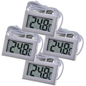 4x Digital Einbau LCD Thermometer mit Fernfühler Außensensor - Temperaturüberwachung Temperatur Zimmerthermometer für Innen Büro Wohnzimmer - für Kühlschrank Gefrierschrank Aquarium